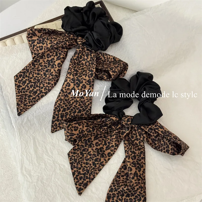 Leopard Floral Dot Hair Scrunchies Women Headwear Elastic Bow Long Ribbon Hair Rope Trendy Hairband Girls Hair Accessories