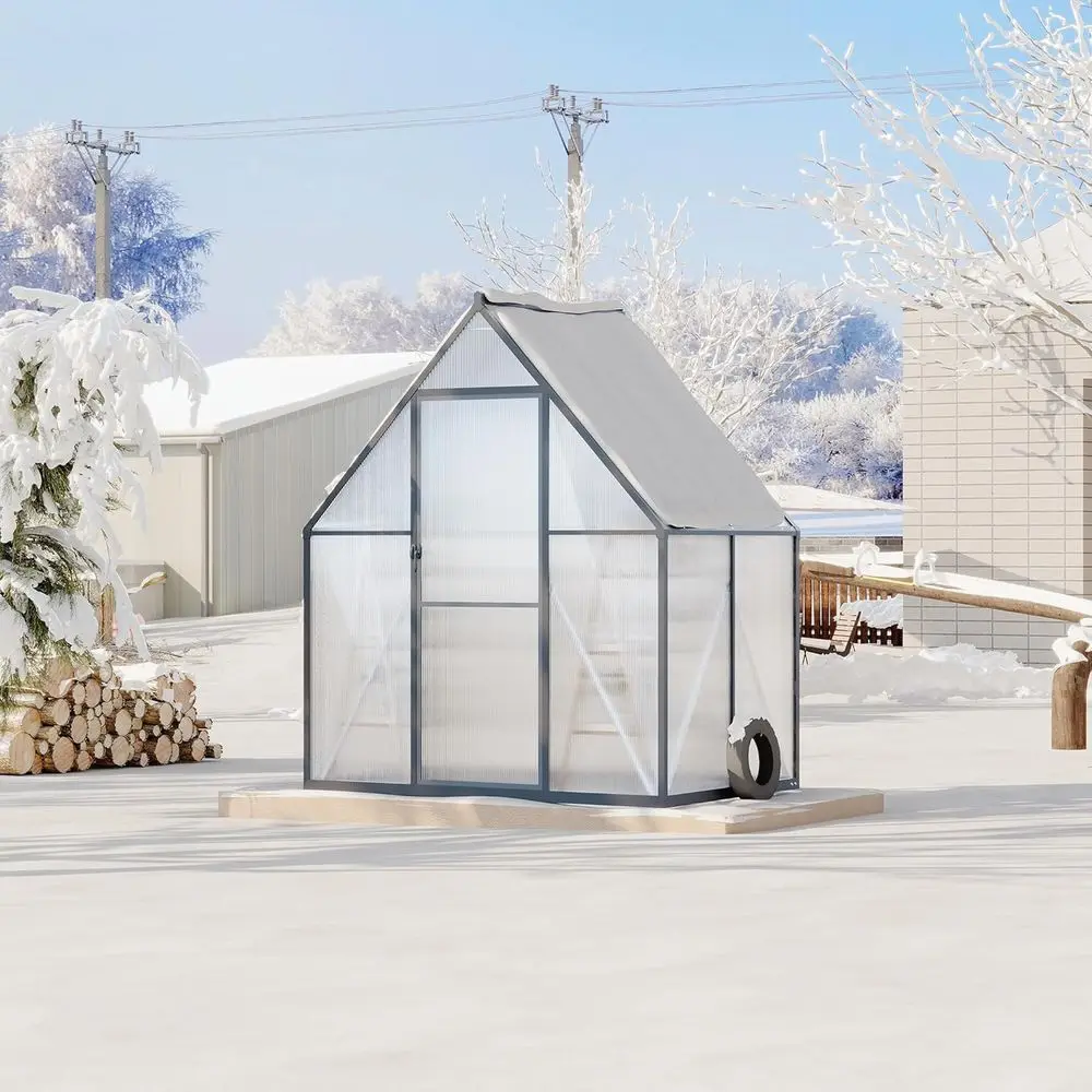 

Polycarbonate Greenhouse for Outdoors, Large Walk-In Greenhouse With Quick Setup Structure and Roof Vent, Greenhouse With Ventil