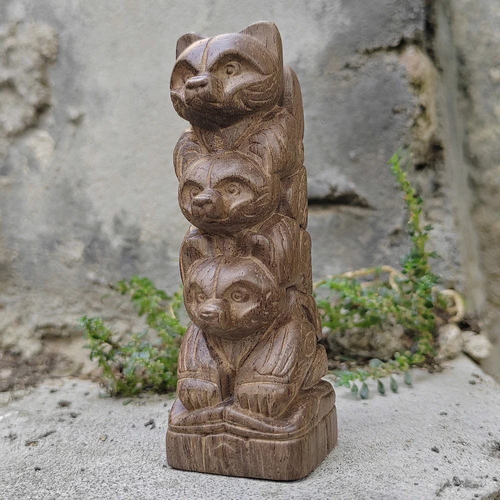 Hand-Carved Wooden Bear Totem Ornament, Ethnic Style, Abstract Style, Suitable for Halloween Decorations, Office Decor, Bedroom, Christmas Decorations, New Year Gifts, Study Room, Back-To-School Season Gifts