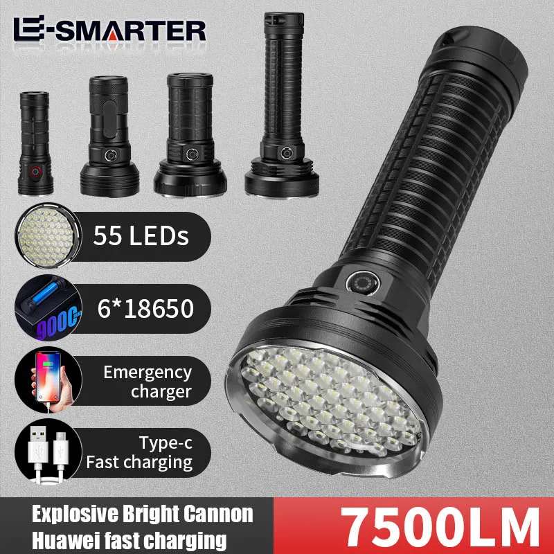 8LED/31LED/55LED High Bright Strong LED Flashlight Powerful 7500lm Tactical Torch Rechargeable Camping Fishing Hunting Lantern