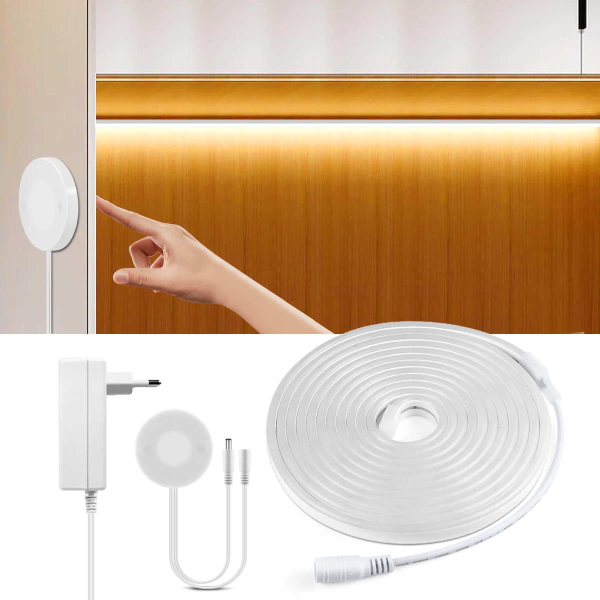 Hand Scan Sensor and Touch Dimmer Switch LED Strip Neon Lamp Waterproof Light Tape Bedroom Kitchen Cabinet Backlight Lighting