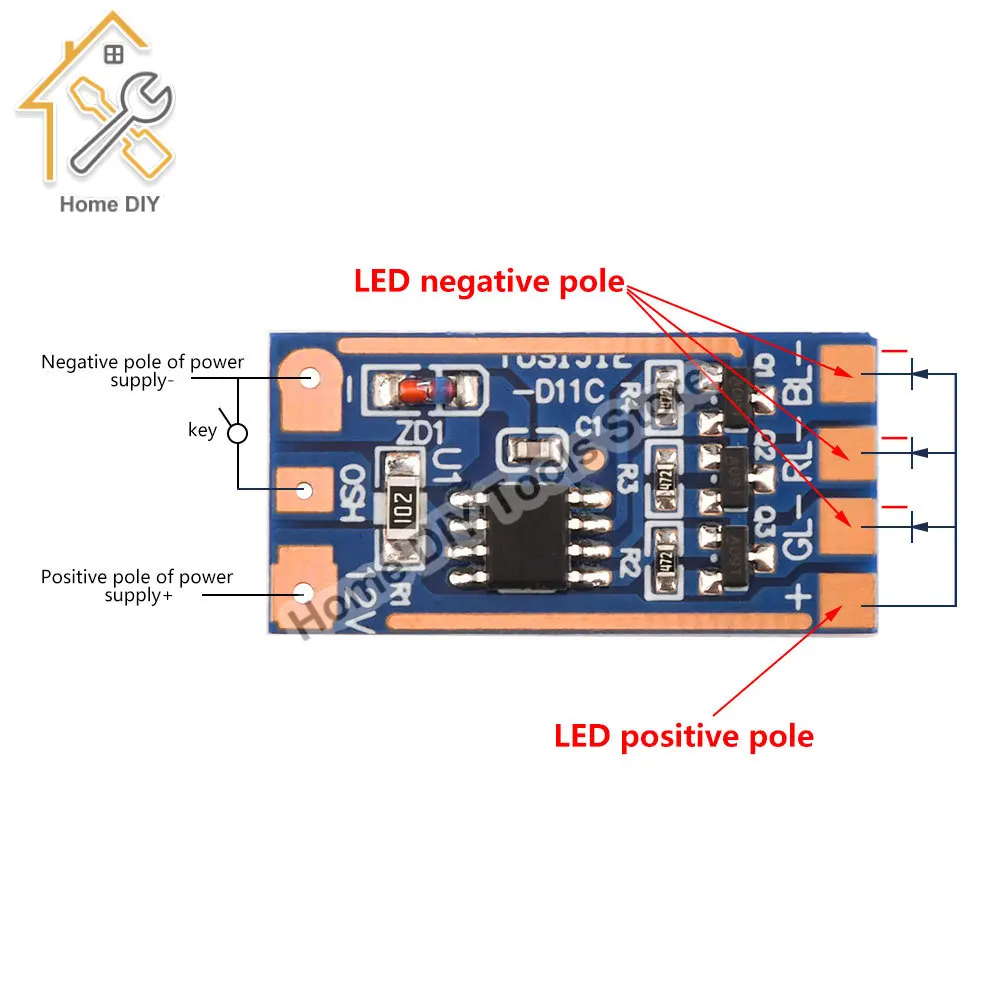 DC 5V ~ 12V RGB Luz Piscando Módulo 11 Modo Botão Interruptor Cor Luz Placa Eletrônica High Current Driver Module