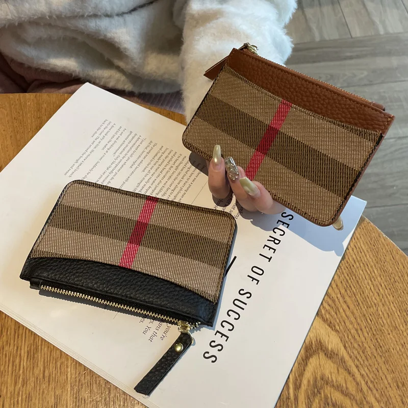 2026 New Style Coin Purse Mini Card Holder Ultra-Thin Compact Plaid Coin Storage Bag Handheld Key Case