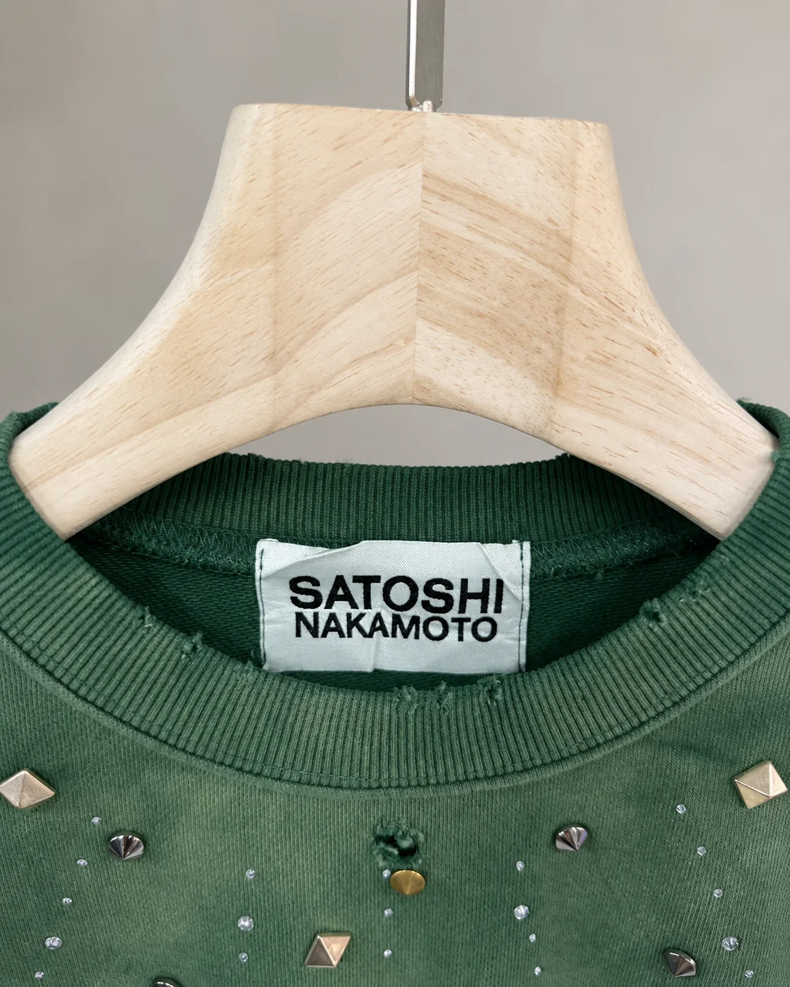Satoshi Nakamoto Heavy Washed Distressed Pullover Hoodie Men Women Oversized Rhinestone Decor Streetwear Sweatshirt Top