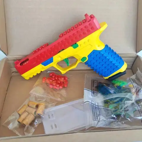 Building Block Pistol Continuous Firing Toy Gun Shell Throwing Airsoft Blowback Empty Hanging Outdoor CS Weapon for Boys Adult