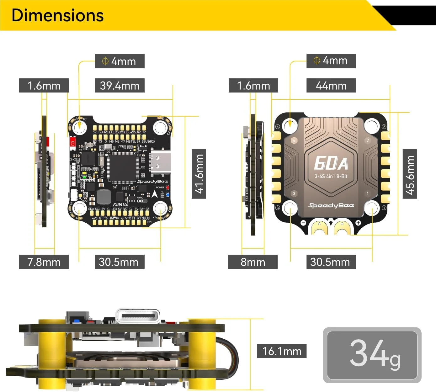 60A Flight Controller Stack 30x30 Stack with 4in1 60A ESC Board Wireless Betaflight Configuration FPV Drone