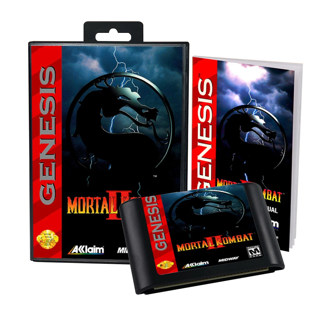 Mortal Kombat 2 USA Cover Game for SEGA MD Mega Drive Genesis Consoles Game Cartridge Box Manual