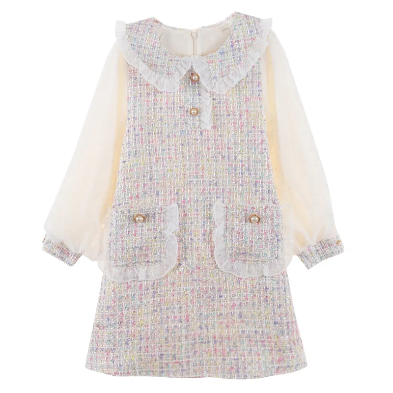 Girls' Autumn Dress New Style for Older Children Stylish Plaid Dress Casual Long Sleeve Dress for Kids Trendy