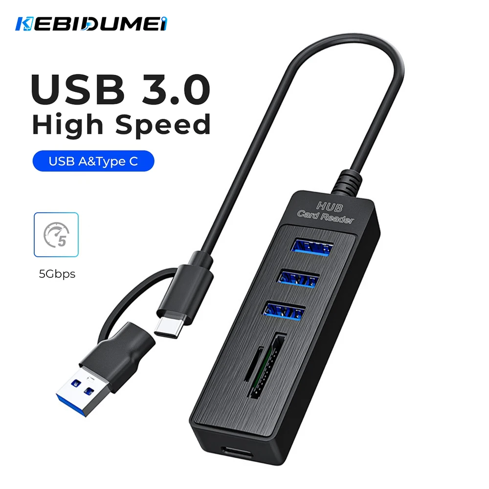 KEBIDUMEI USB 3.0 Hub 6 Anschlüsse Multi-USB-Verteiler USB-Hub 2.0 Typ-C HUB Erweiterung 5Gbps Hochgeschwindigkeit für Laptop Macbook