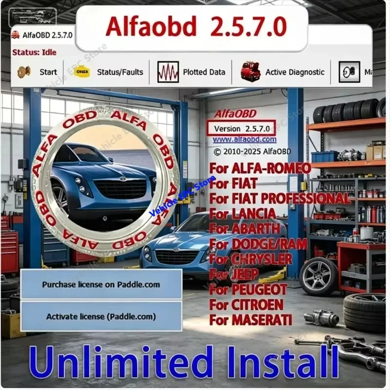 2026 AlfaOBD 2.5.7.0 Car Diagnosis Automotive Tool Diagnostic ECU Coding Key Programming Tool Auto Repair Mechanic For Fiat/Jeep