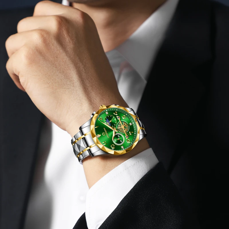 PENGAGAR Luxury Men Watch Top Original Waterproof Luminous Chronograph Man Wristwatch Stainless Steel Quartz Men's Watches Reloj