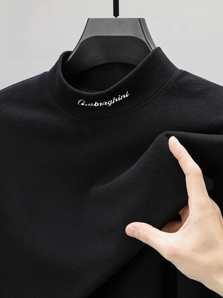 

Мужская термофутболка Lormen с длинным рукавом, высоким воротником, вышивкой, двусторонним бархатом, теплая, для повседневной носки и бизнеса