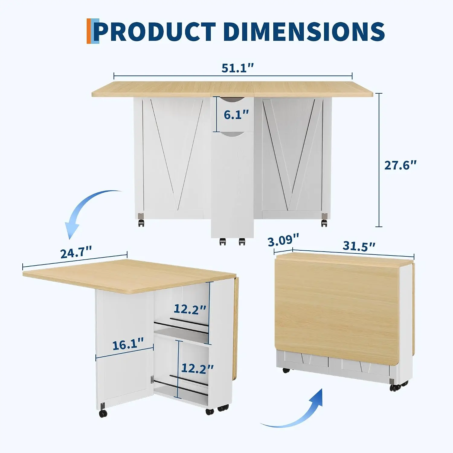 Drop Leaf Dining Table Storage Wheels Drawer Shelf Compact Kitchen Foldable Desk Small Spaces