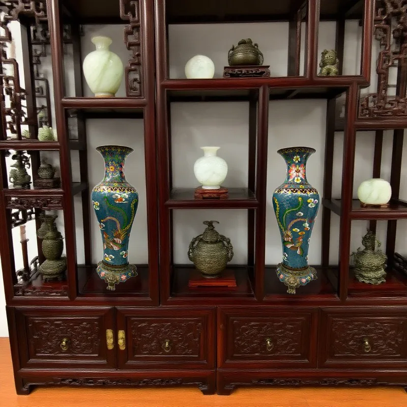 52Cm high retro pure copper tire cloisonne vase, silk enamel handicraft ornaments merchandise imitation old objects
