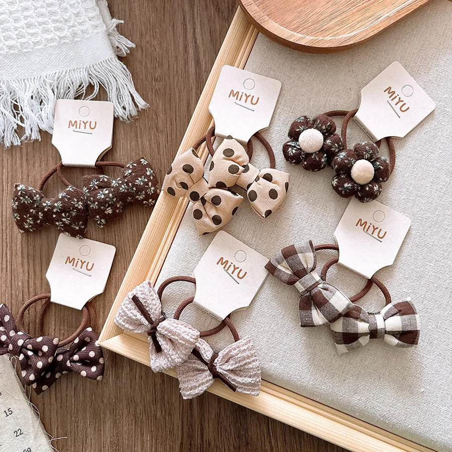 2Pcs Children's Flower Hair Accessories Hair Bow Headwear Rope Cute Girls Hair Bands Trendy Handmade Elastic Lovely Hairbands