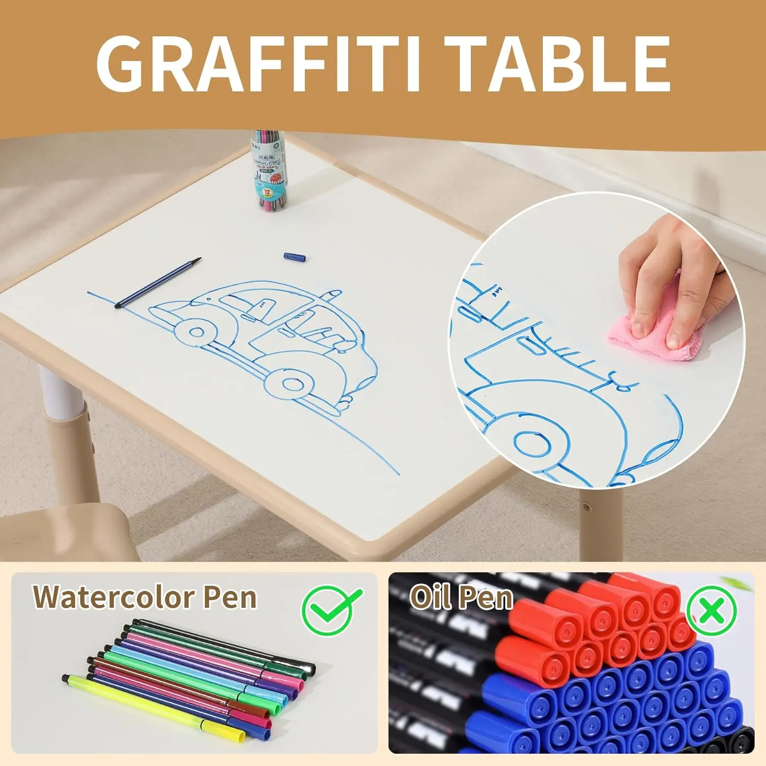 طاولة أطفال وكرسيين، مجموعة طاولات وكراسي للأطفال قابلة للتعديل الارتفاع، 31.5 بوصة طول × 23.6 بوصة عرض طاولة أنشطة للأطفال