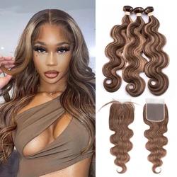 Sapphire Highlight Peruvian Body Wave Bundles With 4X4 Closure Human Hair Bundles With Closure Brazilian Hair With Lace Closure