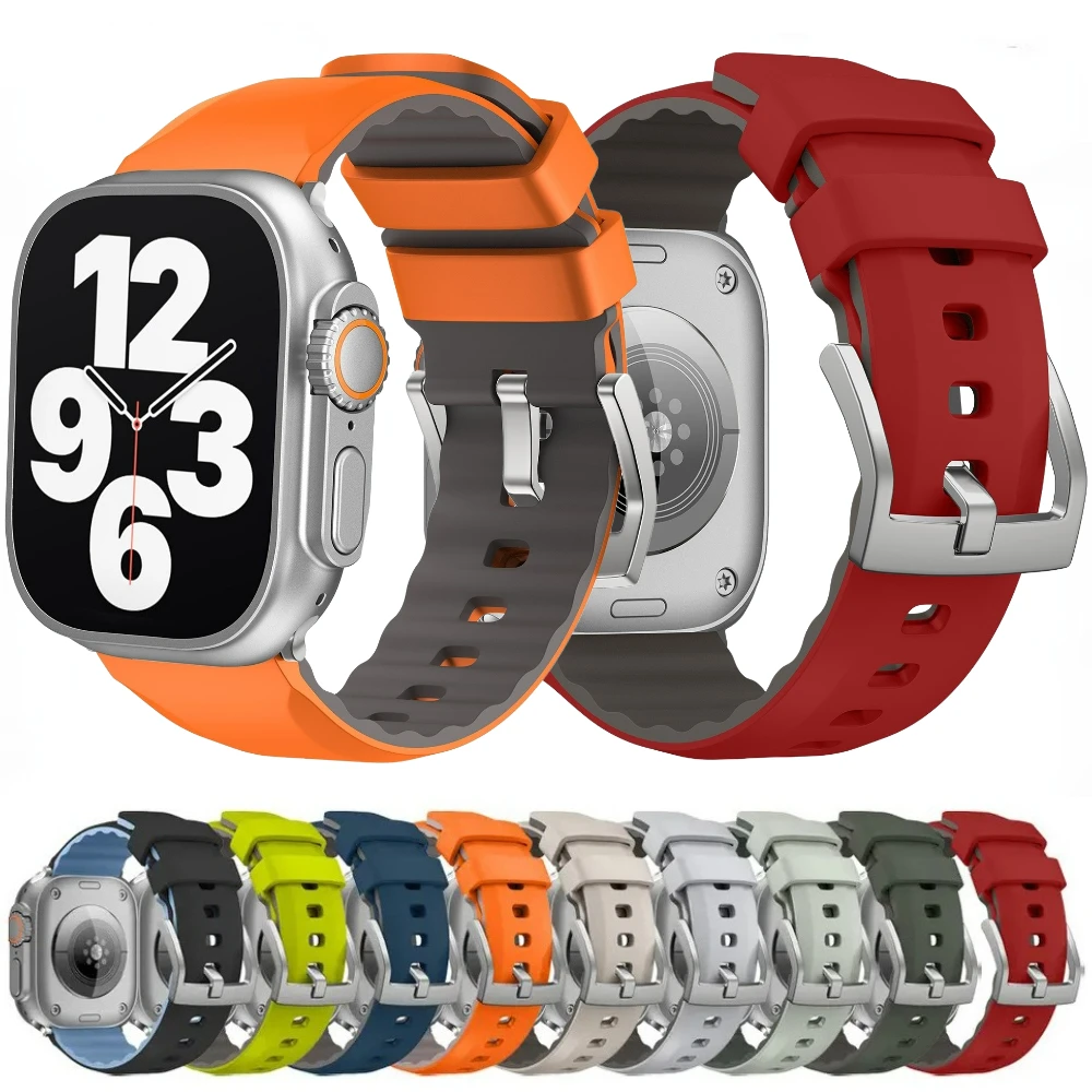 Two-color Silicone Strap for Apple Watch Ultra Band 49mm Series 10 46mm 42mm Bracelet iWatch 9 8 7 6 5 SE 45mm 41mm 44 40mm Band