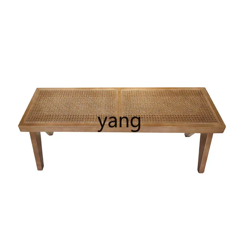 

ZL solid wood rattan long bench household shoe stool tenon and mortise real rattan bed and breakfast chair