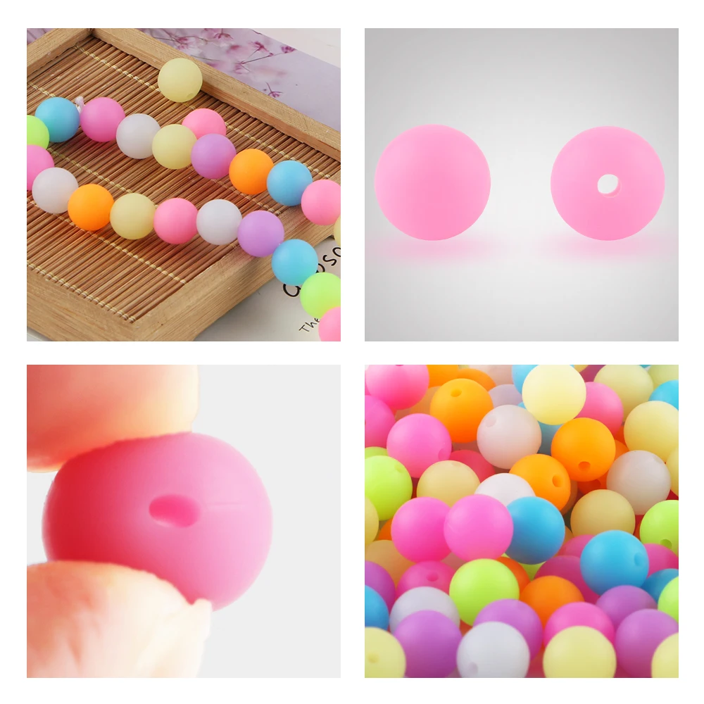 ブレスレットやネックレスを作るための丸いビーズ,シリコーン,50/12または15mm,発光,ジュエリー作り,DIY