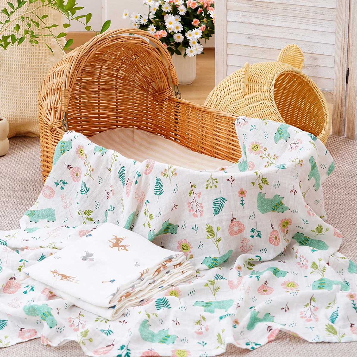 

2 шт./3 шт. бамбуковые хлопковые детские одеяла 120x110 см, муслиновое пеленальное одеяло для новорожденных, мягкое детское постельное белье с принтом, банное полотенце, накидка