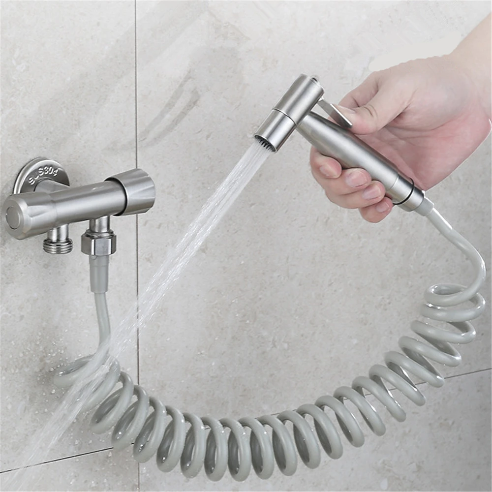 Toilet Handheld Sprayer Stainless Steel Silver Toilet Bidet Sprayer Bidet Faucet for Feminine Wash Baby Washer Bathing Pet G1/2