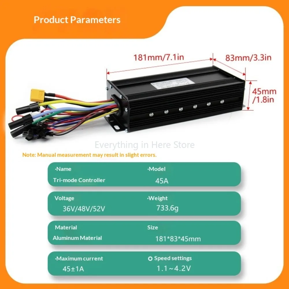 

36V/48V/52V XT150 15-Tube Three-Mode 45A Sine Wave Controller Electric Vehicle Controller Replacement Accessories