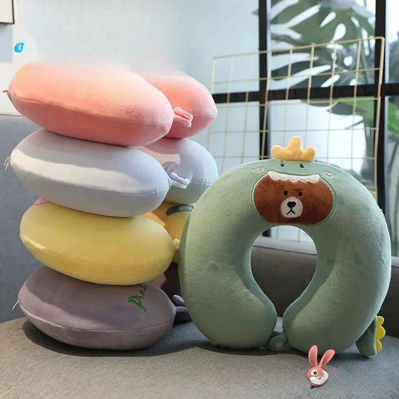 かわいいu字型ネックピロー、旅行用車載エアバッグサポート付き子供用ネック保護枕、一人用ヘッドレスト