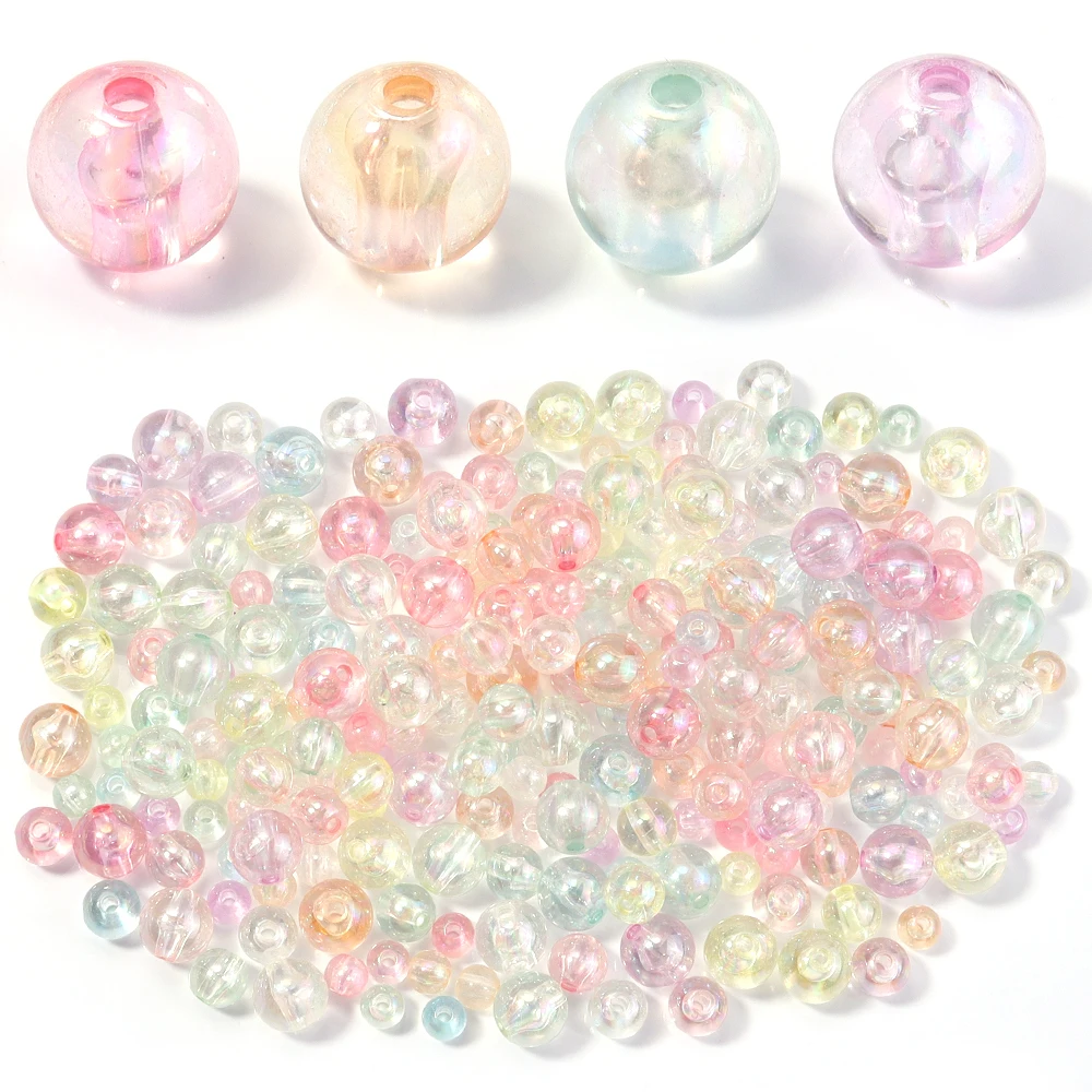 100Pcs/Lot 6 8 10mm Color Plated Transparent Round Acrylic Beads for Jewelry Making Loose Spacer Beads DIY Bracelet Necklace