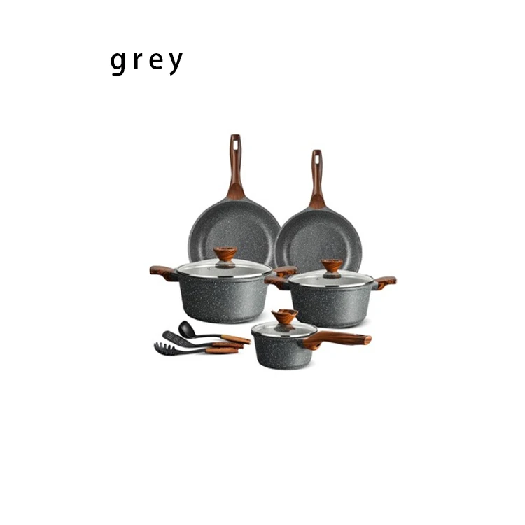 2022 Hot sale New Style Grey Triangle Diamond Shape Granite Nonstick Coating Cookware Sets