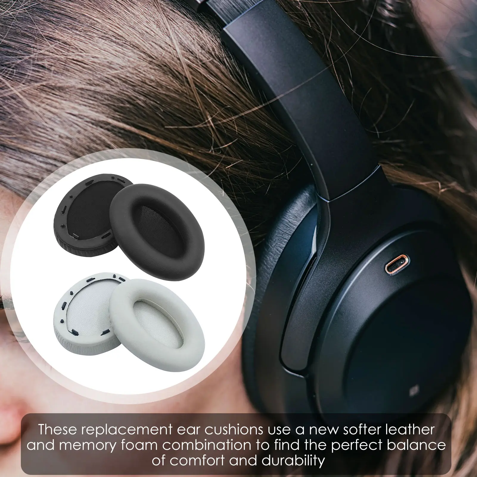 Replacement Leather Earpads ForSony WH-1000XM3 Headphones Earmuff Earphone Memory Foam Sleeve Ear Pads For WH1000XM3 Natural