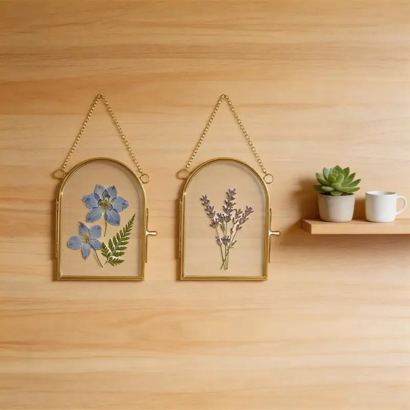 62KD 2 Piece Hanging Glass Frame with Chain For Dried Flower Plant And Photo Display