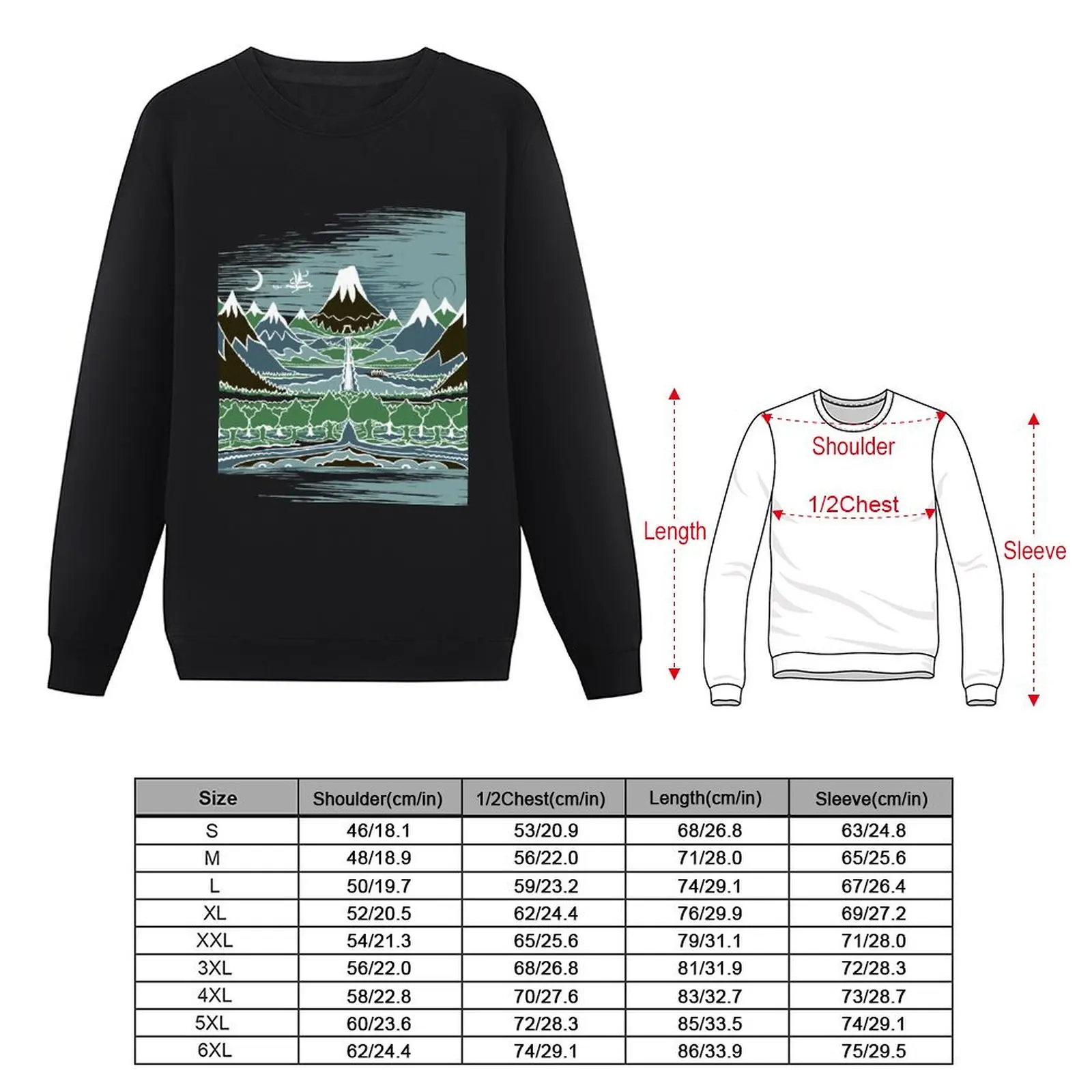 A Halflings journey on a mountain path through an elven wood in the style of J.R.R.Tolkien Sweatshirt