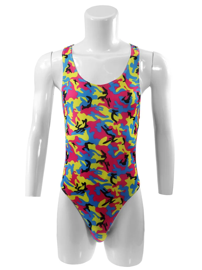 

Camouflage Floral Printing Undershirts for Men Bodysuit Singlet Swimsuit Nightwear Leotard Jumpsuits Thong Gays Ice Silk Mankini