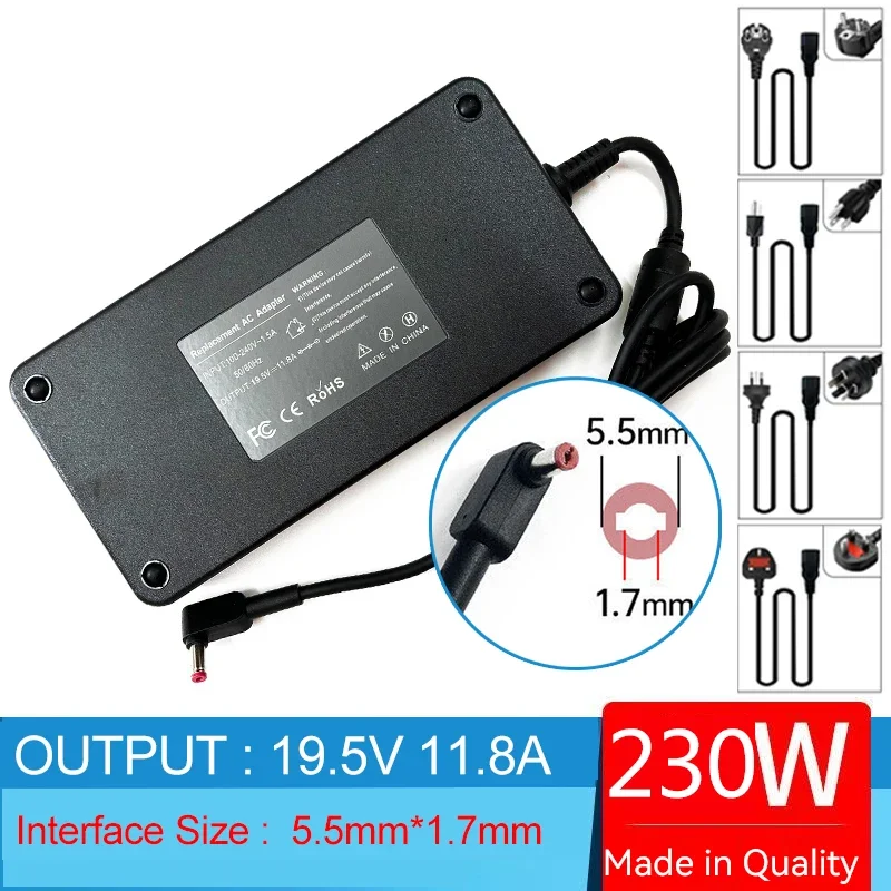19.5V 11.8A 230W Laptop Ac Adapter Charger for Acer Nitro 5 17 AN17-71 AN517-42 AN515-45 AN515-46 AN515-58 AN517-55 AN517-54