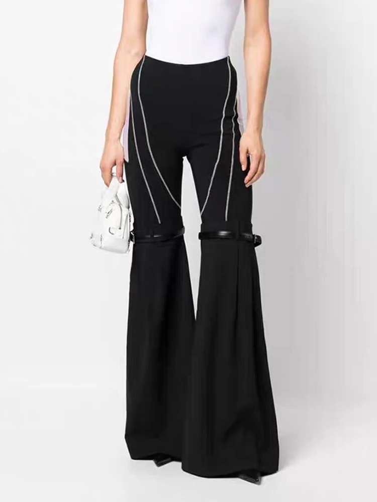 

Женские джинсы с высокой талией и расклешенными штанинами STUDIO Design Sense S, длинные брюки с декоративным поясом, модные, весенние