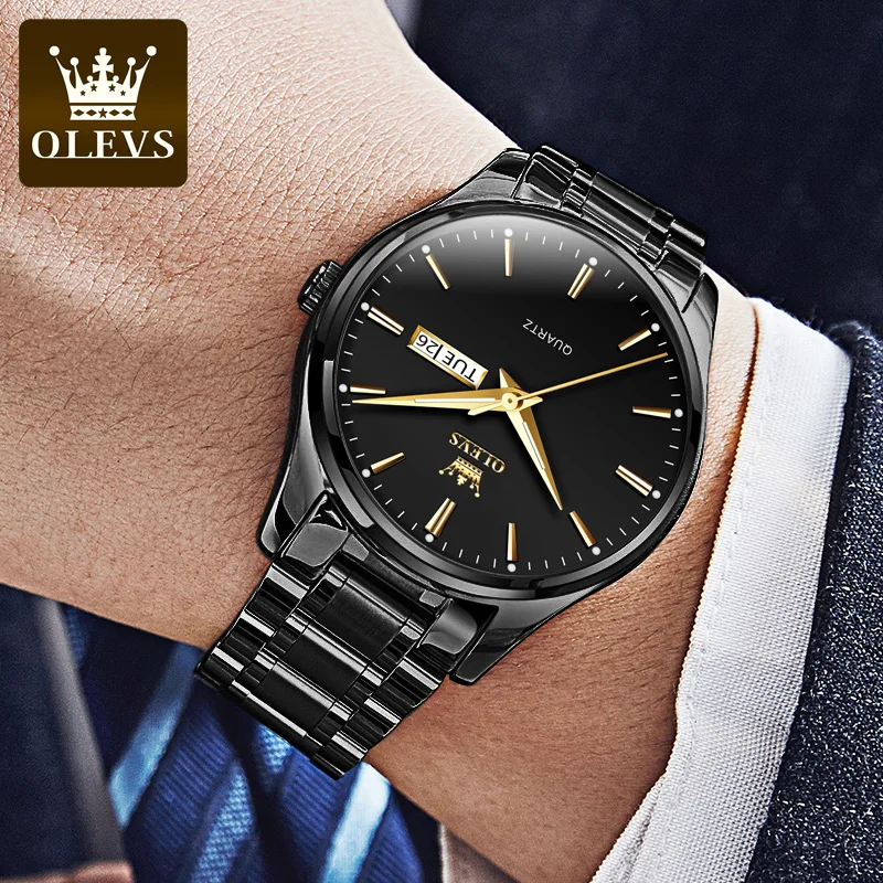 Imagem -03 - Olevs-relógios Masculinos Clássicos em Couro Luminoso Impermeável Relógio de Pulso de Quartzo Marca Superior Negócio de Luxo Aço Inoxidável