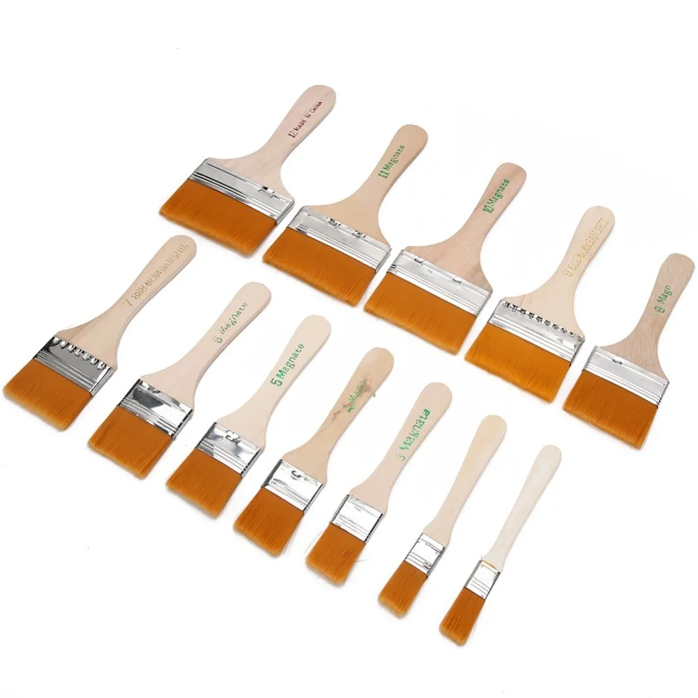 12PCS Nylon Hair Nylon Pine Wood Brushes Pine wood handle Flat brush head Dust Cleaning Brushes Multi-scene use Assorted sizes