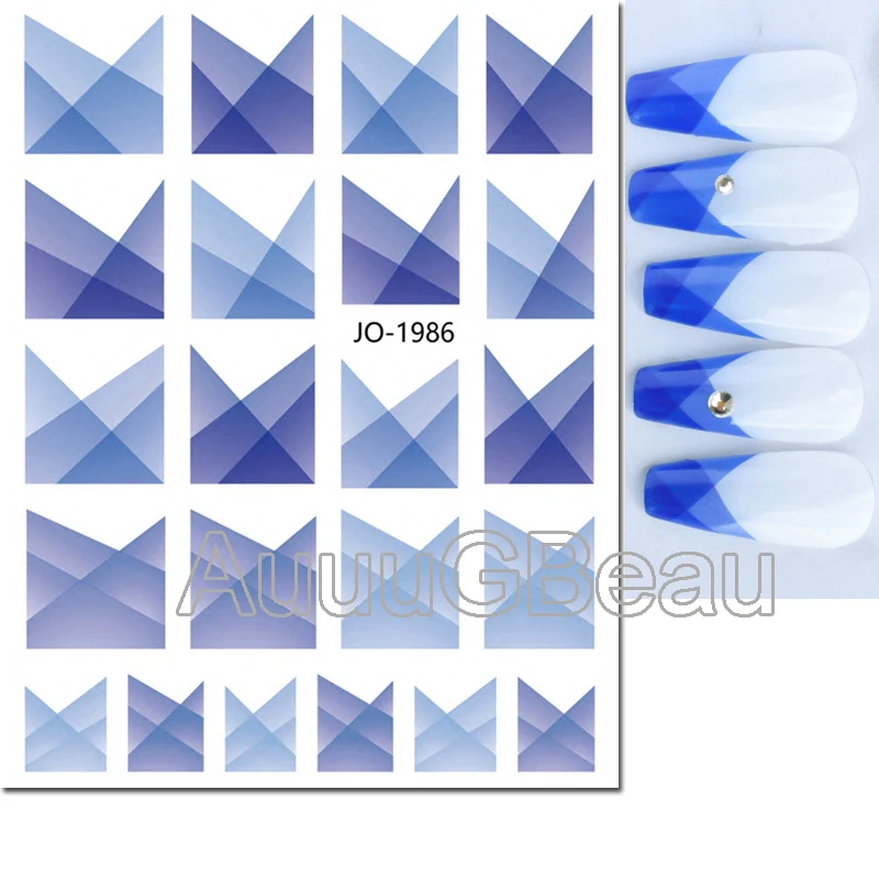 3d Nail Art Decals Geometric Lines White French Tips Marbles Waves Adhesive Sliders Nail Stickers For Nail Tips Manicure