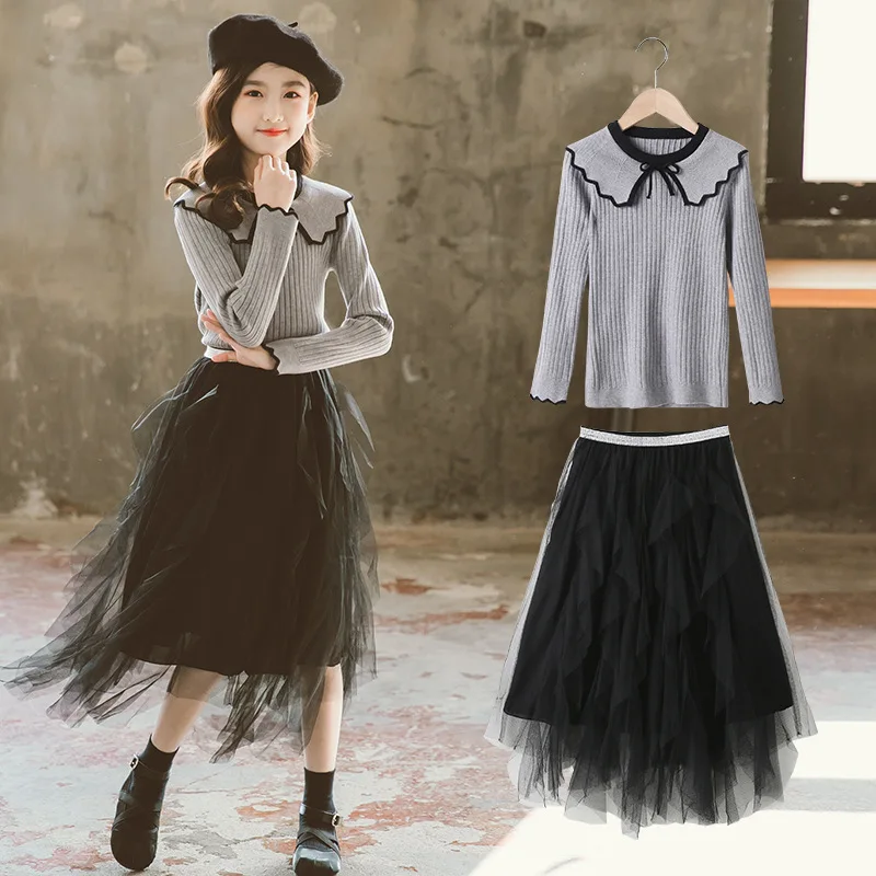 

Корейская детская одежда, весенние комплекты из 2 предметов 2023 года, пуловер для девочек, топ, юбка для начальной школы, платье для девочек, костюм из 2 предметов для девочек-подростков