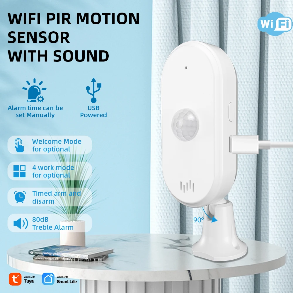 Tuya WiFi PIR Motion Sensor Human Body Detect Sensor Smart Life 80dB Sound Infrared PIR Sensor with Timing Arm/Disarm Function