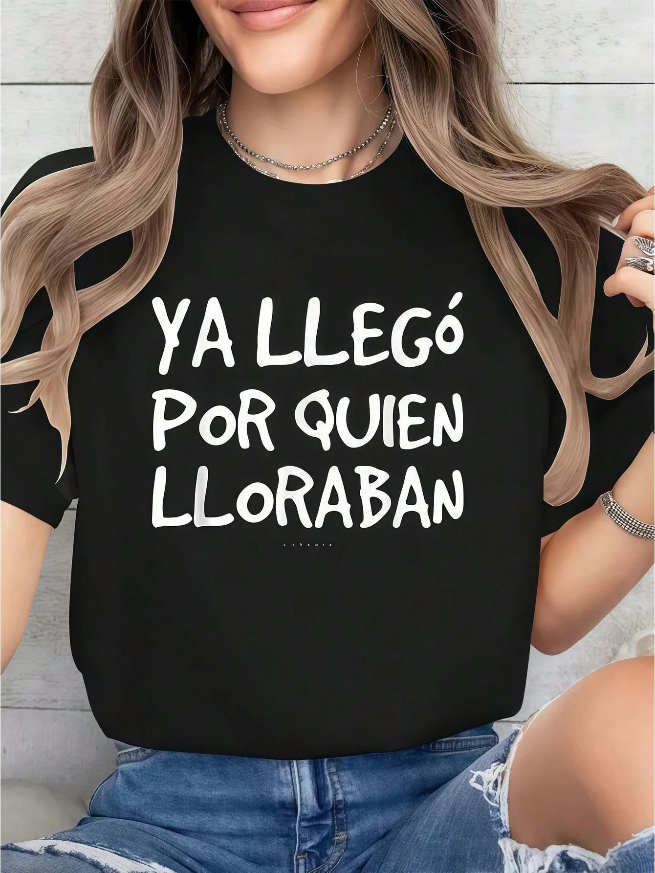 1pc Women Clothes Spanish Text Quote Print Black TShirt, Unisex Casual Crew Neck Tshirt, Lightweight 220gsm Knit Fabric, Machine Washable, For Spring