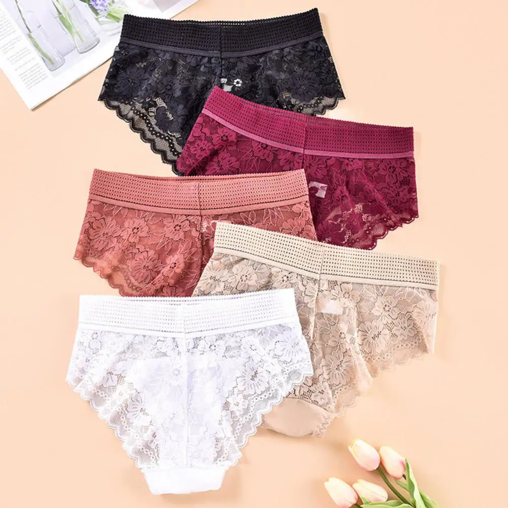 

Women High-waisted Lace Panties Women Underwear Elegant Lace High Waist Women's Underpants with Flower Embroidery