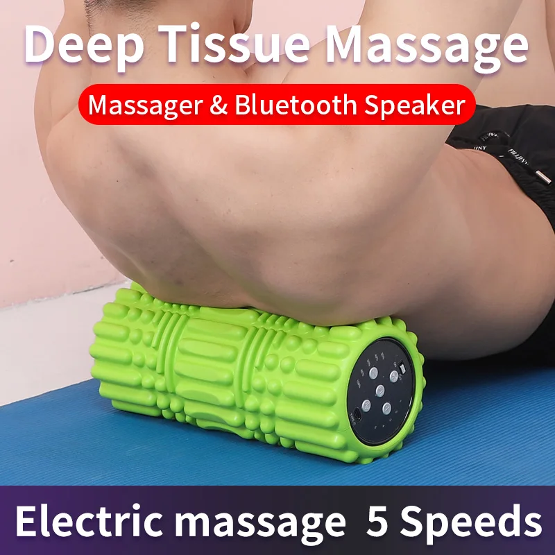 Electric Vibrating Foam Roller, 5-Speed EVA ABS Yoga Massage Roller with Music Player, 13 inch/32cm Deep Tissue Massager