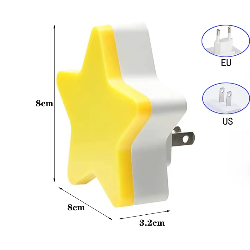 LED Night Light Mini Stars Wall Plug-in Auto Sensor Bedside Lamp For Bedroom Kid Room Hallway Corridor Stairs EU/US Plug