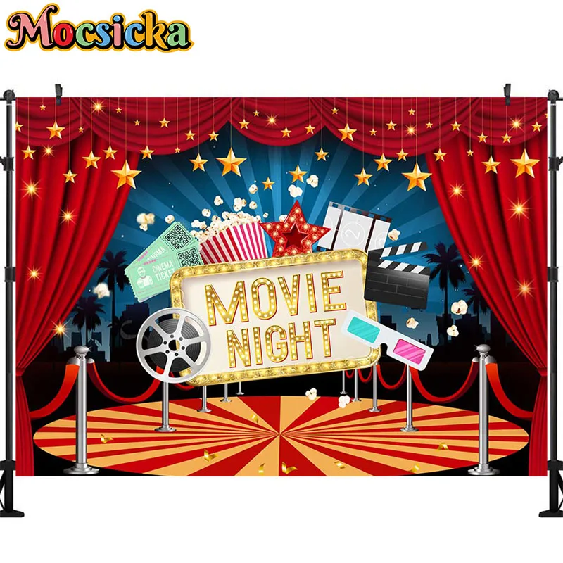 Movie Night Birthday Party Decoration Backdrop Hollywood Carpet Curtain Shiny Light Background Newborn Adult Studio Banner