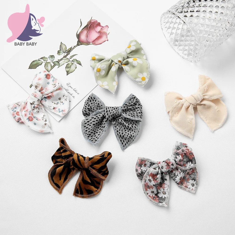 Print Bow Hair Clips Cute Girls Daisy Flowers Cotton Fabric Hair Bows For Baby Girls Child Hairpins Kids Hair Accessories