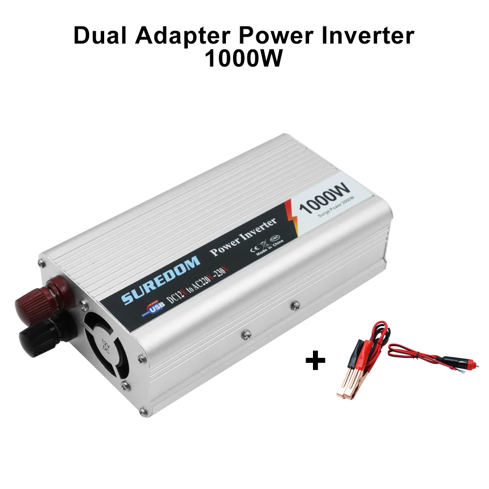 Universal Socket Switch LED Indicator ​Car Inverter With USB Charger Port DC 12V to AC 220V Cigar Lighter Plug/Clip Adapter
