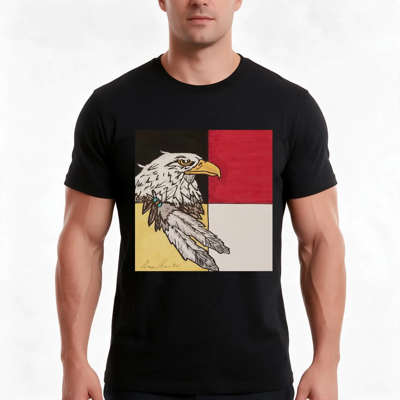 native art - another painting i did called the eagle's heart T-Shirt, Summer Casual Cotton Tee, Oversized Streetwear Tops