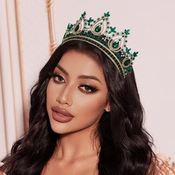 Green Quinceanera Pageant Crown Diadem, Wedding Tiara for Bride, Gold Princess Tiara